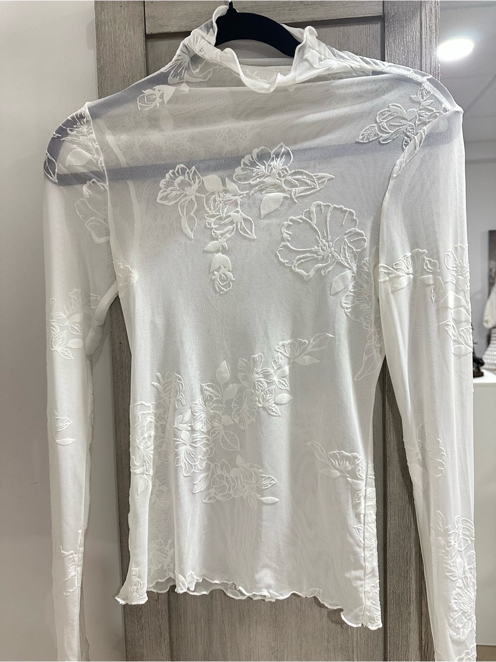 Intimately Free People Ivory Floral Mesh Mock Neck Top XS/S - Picture 8 of 8